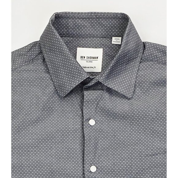 Ben Sherman Tailored Slim Fit Size 15.5 34-35 Mens Charcoal Gray White Pattern - Picture 1 of 9